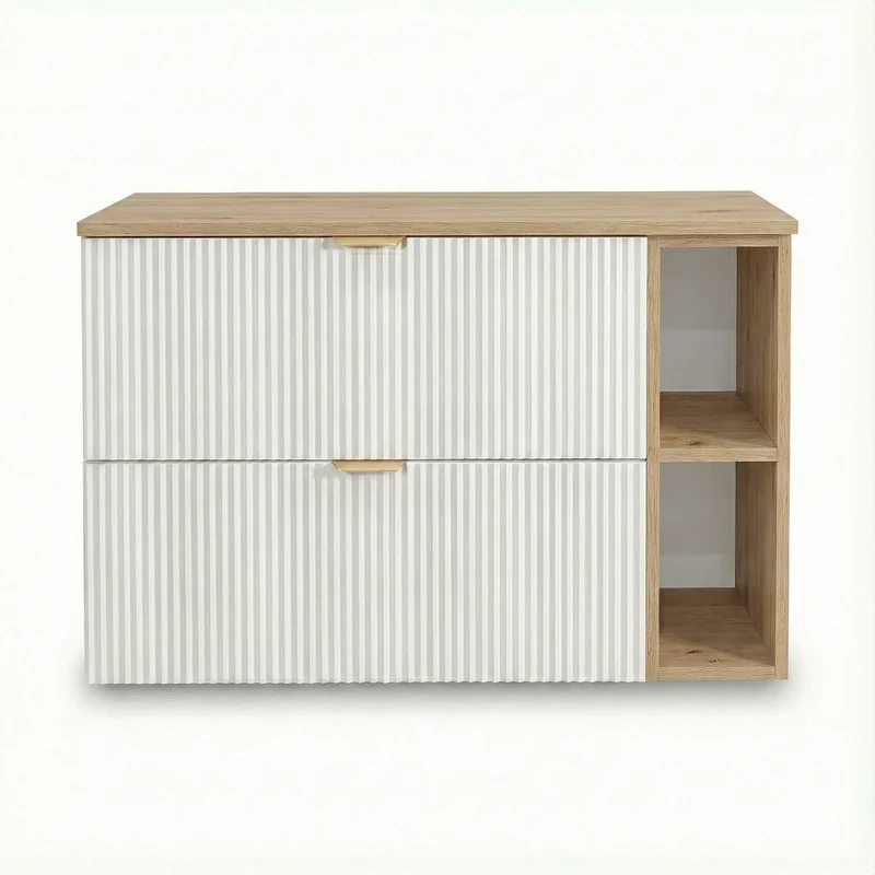 Waschtischunterschrank mit Regal 100 cm mit Regal Willy - Weiß/Walnuss