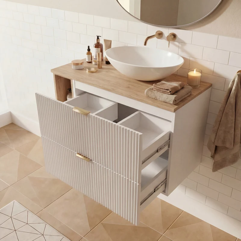 Waschtischunterschrank mit Regal 100 cm mit Regal Willy - Weiß/Walnuss