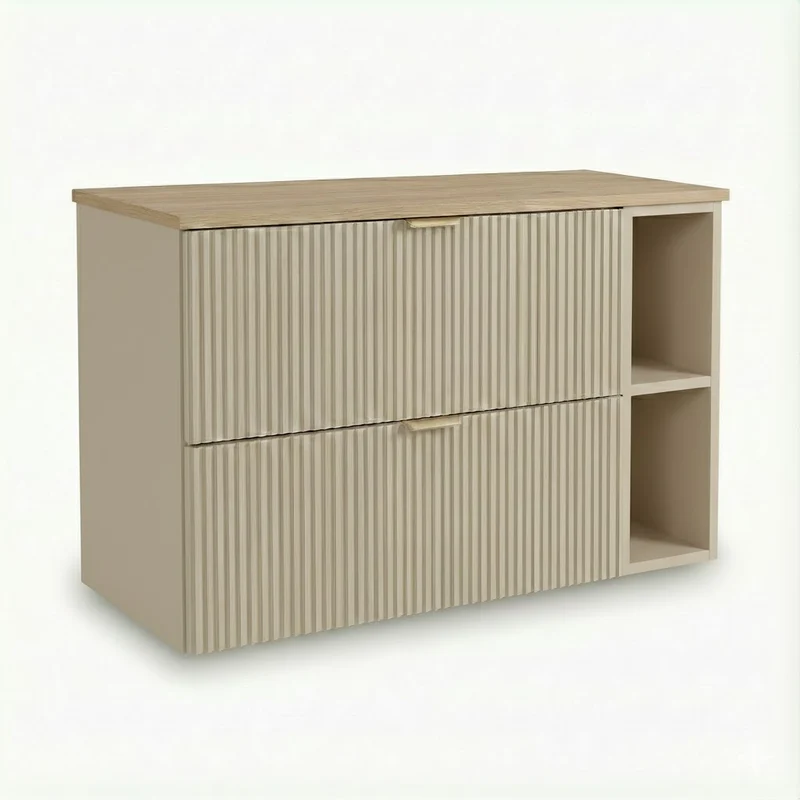 Waschtischunterschrank mit Regal 100 cm Willy - Kaschmir, Walnussplatte