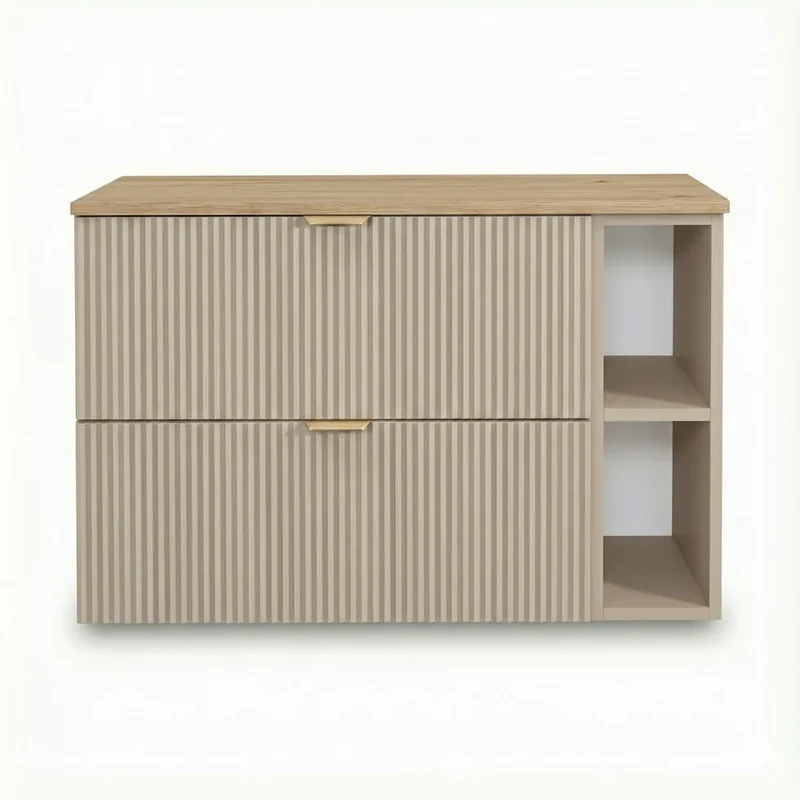Waschtischunterschrank mit Regal 100 cm Willy - Kaschmir, Walnussplatte