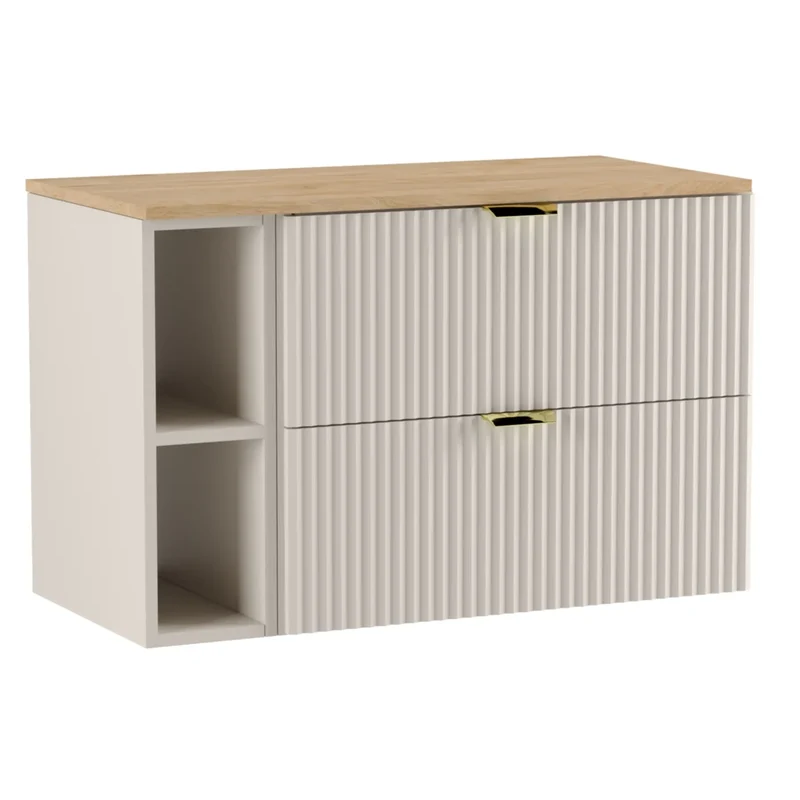 Waschtischunterschrank mit Regal 100 cm Willy - Kaschmir, Walnussplatte