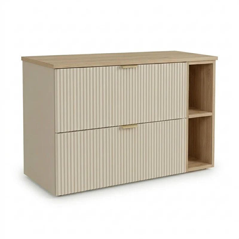 Waschtischunterschrank mit Regal 100 cm Willy - Kaschmir, Regal und Walnussplatte