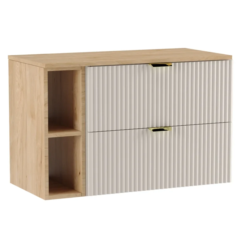 Waschtischunterschrank mit Regal 100 cm Willy - Kaschmir, Regal und Walnussplatte
