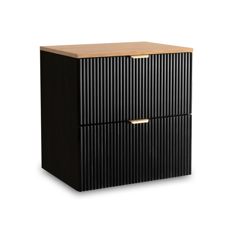 Waschtischunterschrank 140 cm mit Regal Willy - Schwarz, Walnussplatte und Regal