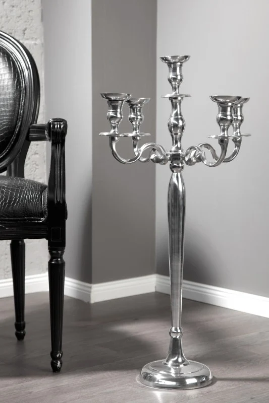 Kerzenständer Silber 5-armig, Kerzenhalter aus Aluminium, Höhe 80 cm