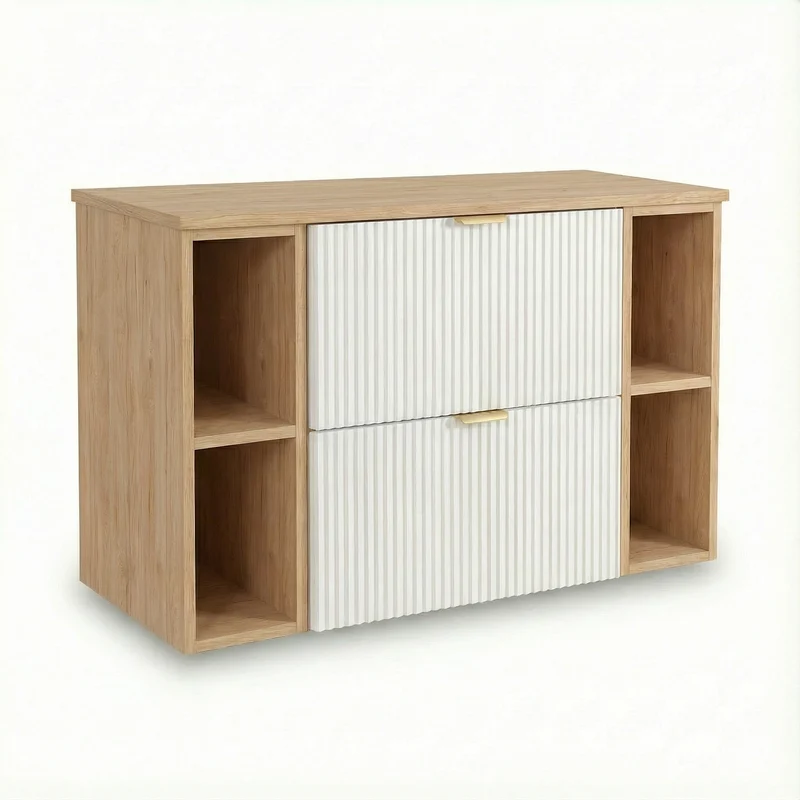 Waschtischunterschrank 100 cm mit 2 Regale Willy - Weiß/Walnuss