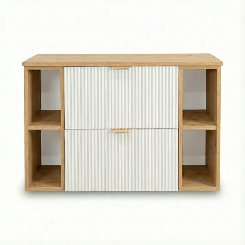 Waschtischunterschrank 100 cm mit 2 Regale Willy - Weiß/Walnuss