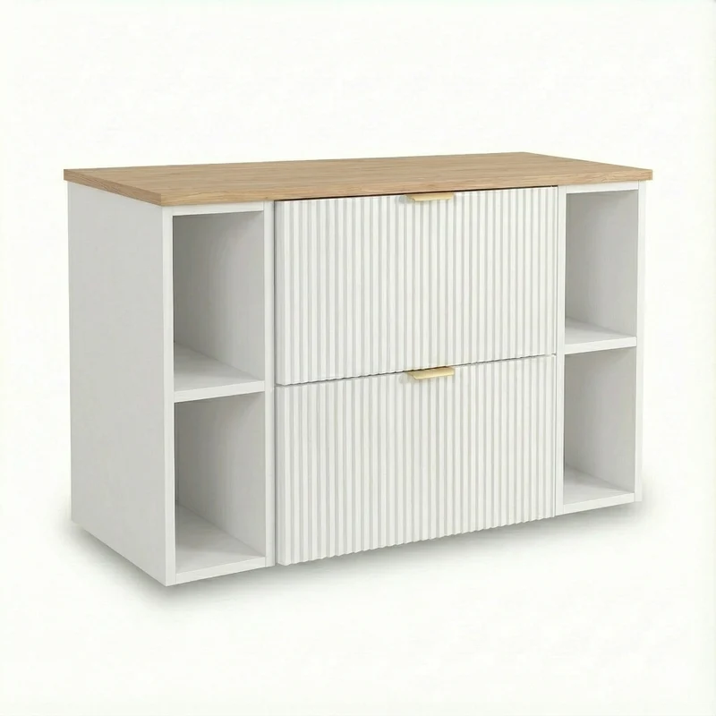 Waschtischunterschrank 100 cm mit 2 Regale Willy - Weiß, Walnussplatte
