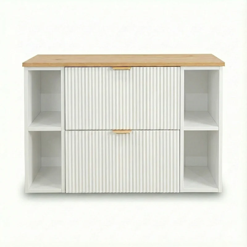 Waschtischunterschrank 100 cm mit 2 Regale Willy - Weiß, Walnussplatte