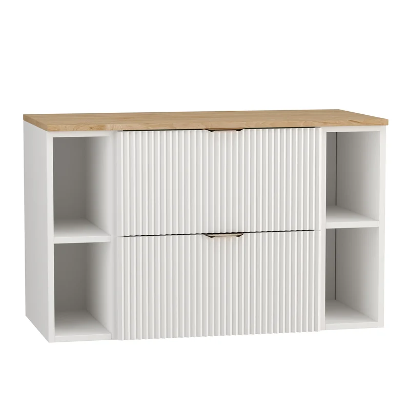 Waschtischunterschrank 100 cm mit 2 Regale Willy - Weiß, Walnussplatte