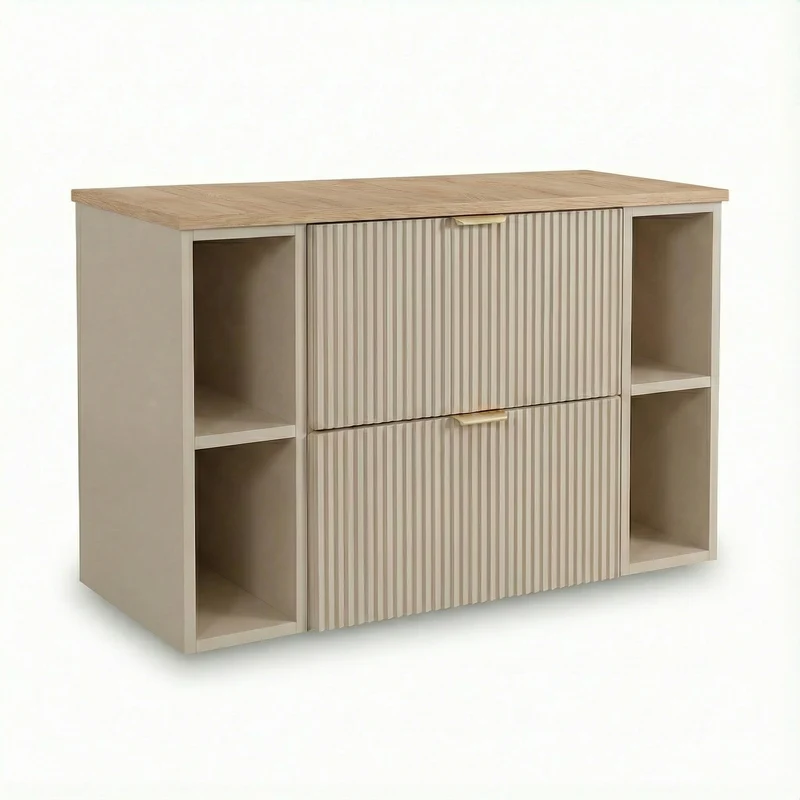 Waschtischunterschrank 100 cm mit 2 Regale Willy - Kaschmir, Walnussplatte