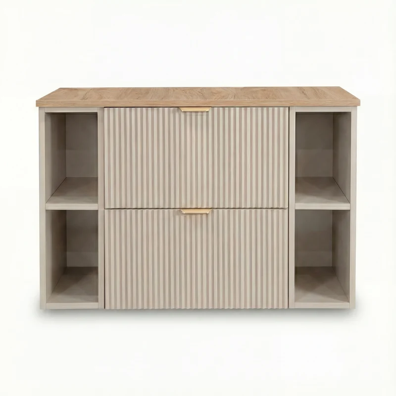 Waschtischunterschrank 100 cm mit 2 Regale Willy - Kaschmir, Walnussplatte