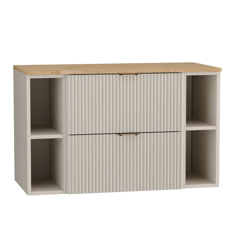Waschtischunterschrank 100 cm mit 2 Regale Willy - Kaschmir, Walnussplatte