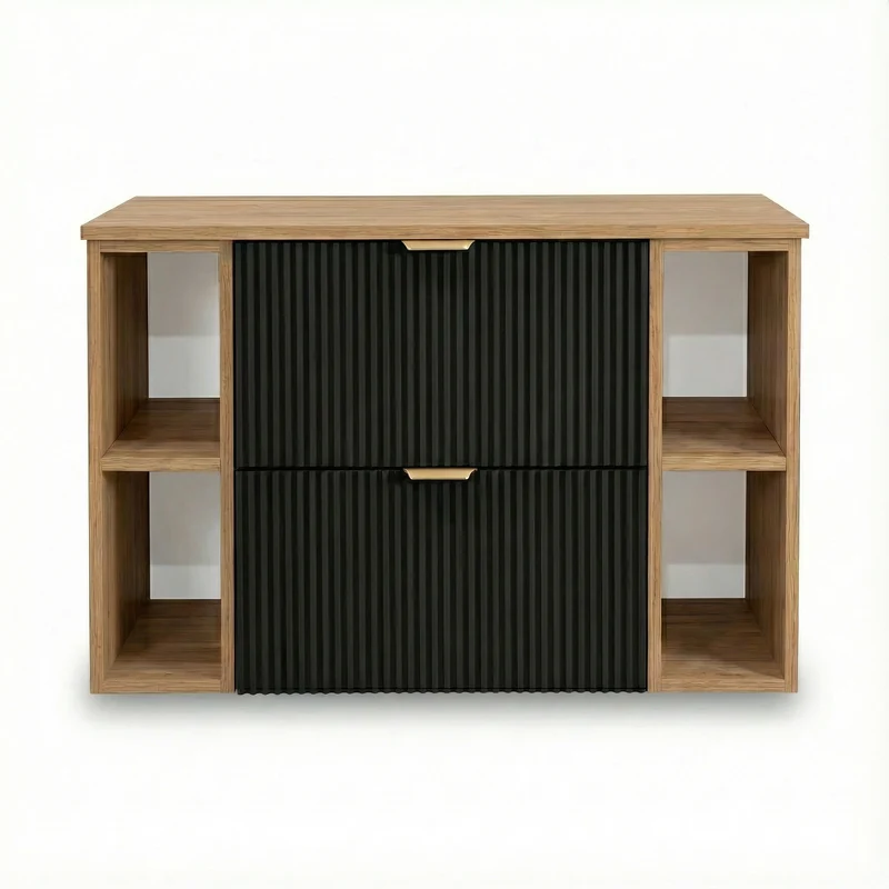 Waschtischunterschrank 100 cm mit 2 Regale Willy - Schwarz/Walnuss