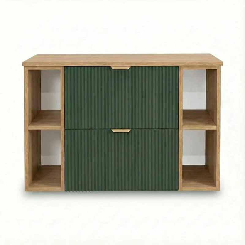 Waschtischunterschrank 100 cm mit 2 Regale Willy - Salbei/Walnuss