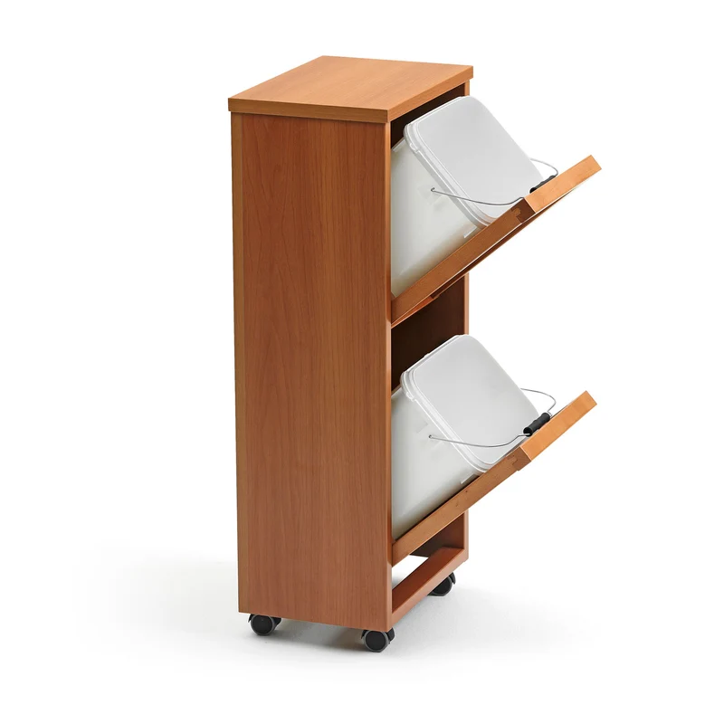 ARIT MADERA 2 - Küchenwagen, mit 2 Mülleimer, Mülleimer Küche, Küchenrollwagen, mit 2 herausnehmbare 12 L Abfalleimer, Küchenwagen holz, Kirsche