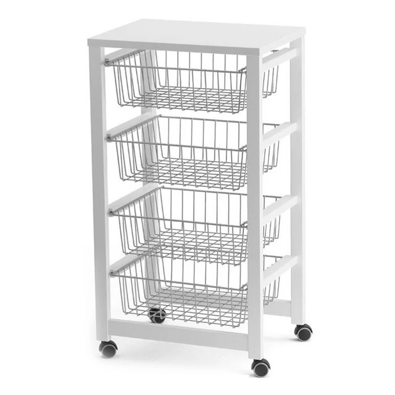 ARIT Gingerone – Küchenwagen aus massiver Buche mit Arbeitsplatte, 4 Schiebekörben und Rollen, Weiß, Made in Italy