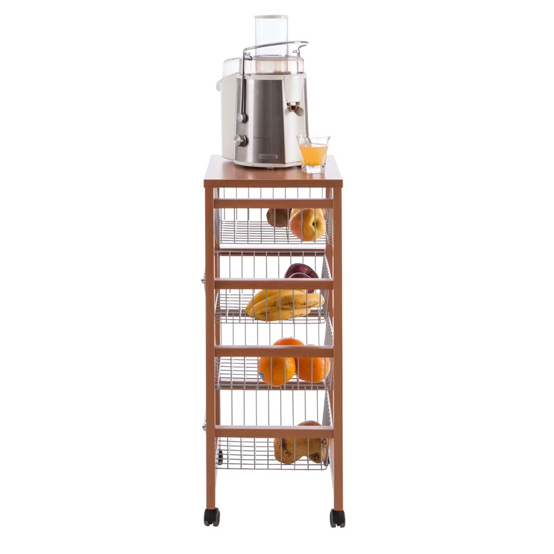 ARIT GINGERONE – Küchenwagen mit Arbeitsplatte, 4 Schiebekörben und Lenkrollen, Buche, Kirschbaum, Made in Italy