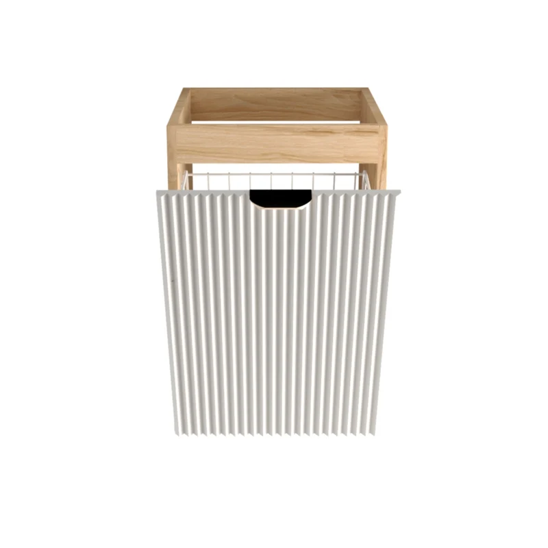 Badezimmerschrank 40 cm mit Wäschekorb Willy - Weiß/Walnuss