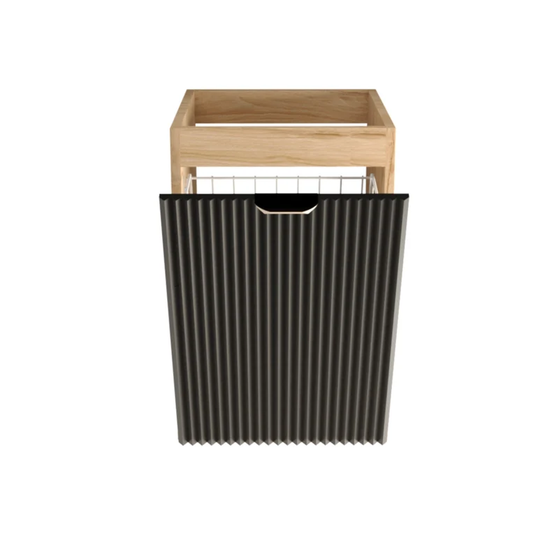Badezimmerschrank 40 cm mit Wäschekorb Willy - Schwarz/Walnuss