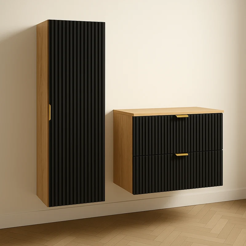 Bad Hochschrank 120 cm Willy - Schwarz/Walnuss