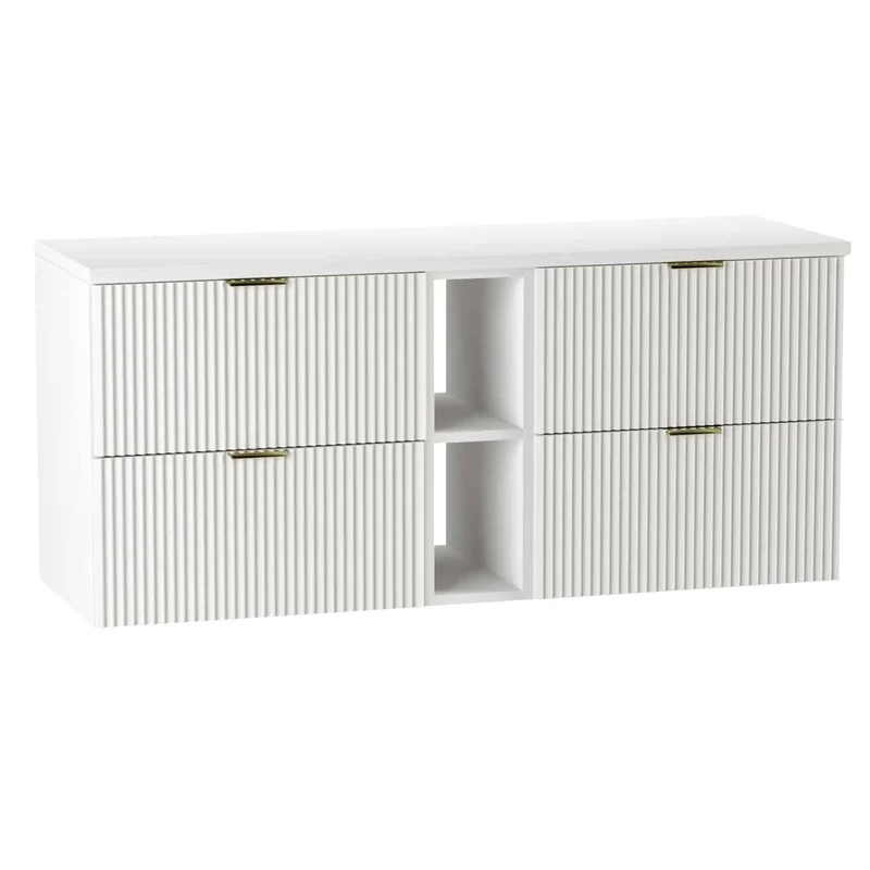 Waschtischunterschrank 140 cm mit Regal Willy - Weiß