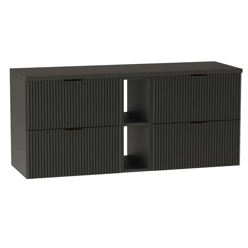 Waschtischunterschrank 140 cm mit Regal Willy - Schwarz