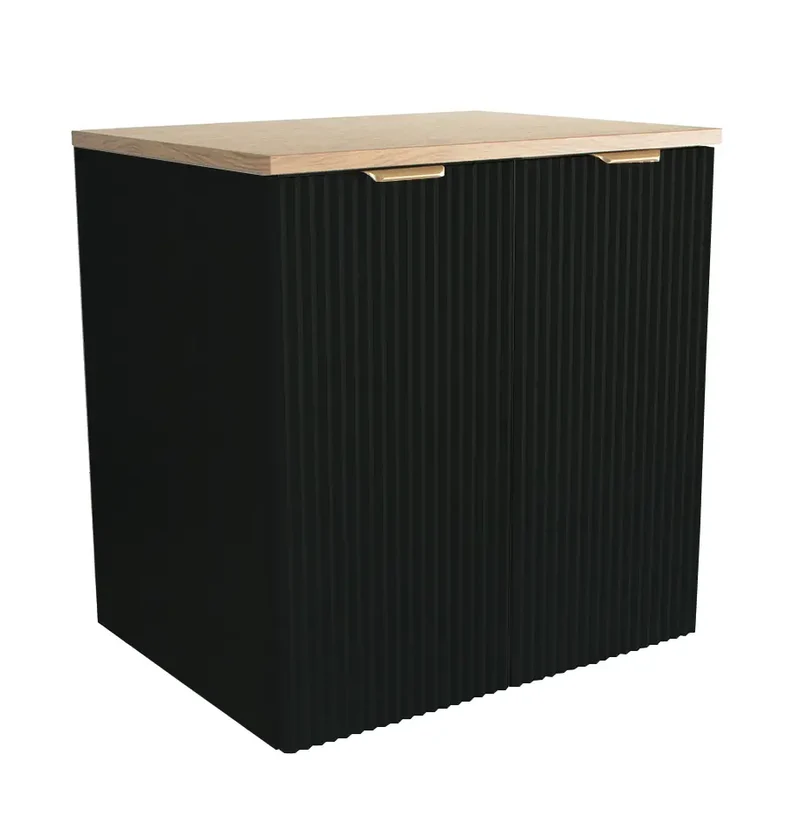 Waschtischunterschrank 60 cm mit Türen Willy - Schwarz, Walnussplatte