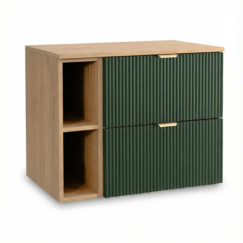 Waschtischunterschrank 80 cm mit Regal Willy - Salbei/Walnuss