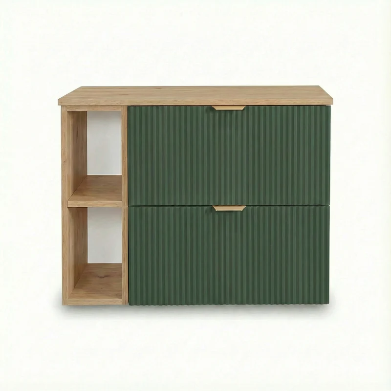 Waschtischunterschrank 80 cm mit Regal Willy - Salbei/Walnuss