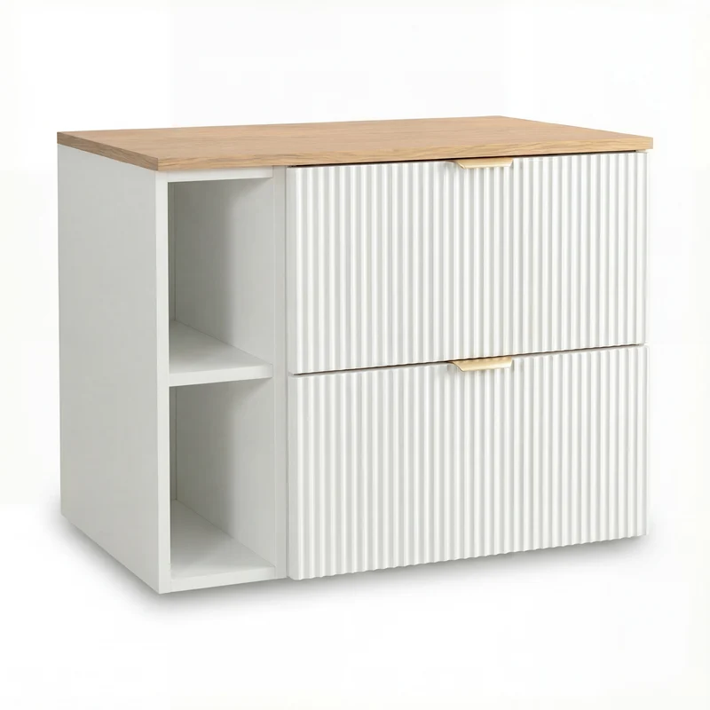 Waschtischunterschrank 80 cm mit Regal Willy - Weiß, Walnussplatte