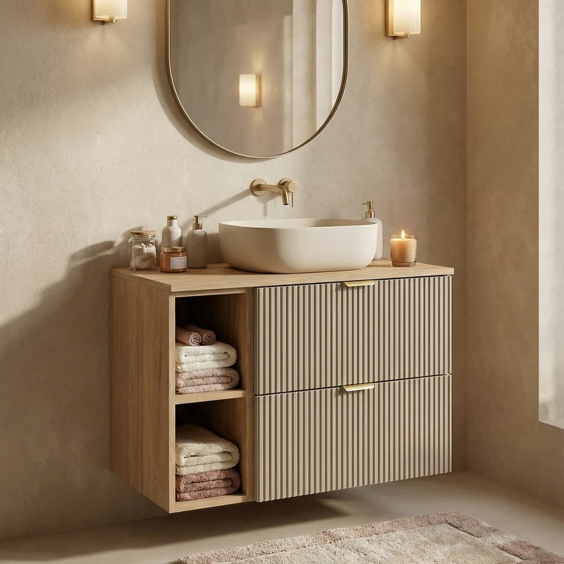 Waschtischunterschrank 80 cm mit Regal Willy - Kaschmir/Walnuss