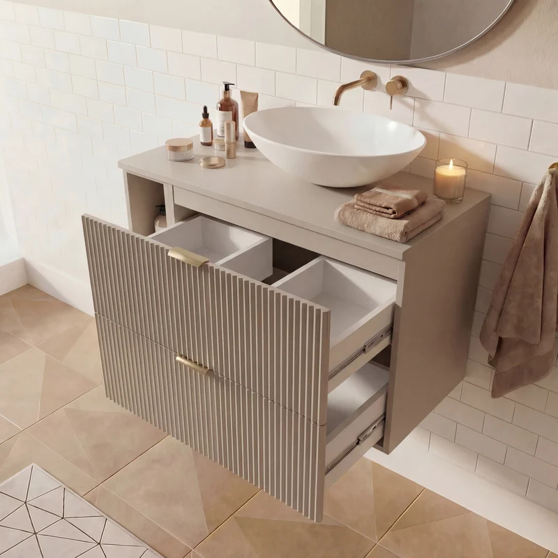 Waschtischunterschrank 80 cm mit Regal Willy - Kaschmir
