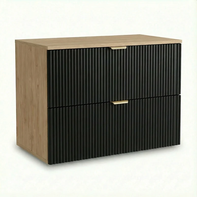 Waschtischunterschrank mit 2 Schubladen 80 cm Willy - Schwarz/Walnuss