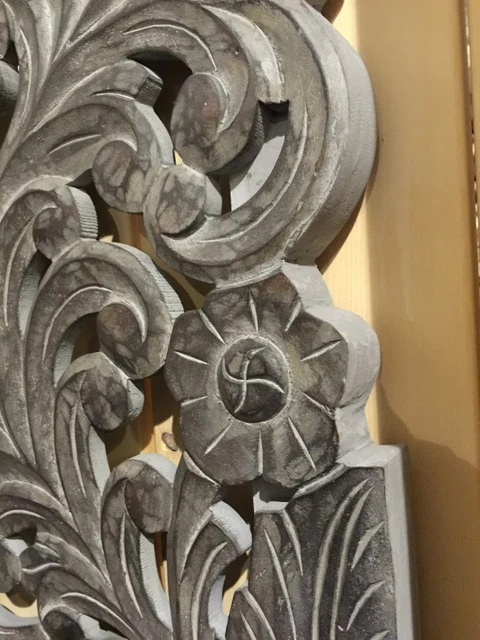 Wandpanel Ornament grau vintage, Wandbild Bild Ornament, Triptychon geschnitzt, Maße 180 x 180 cm