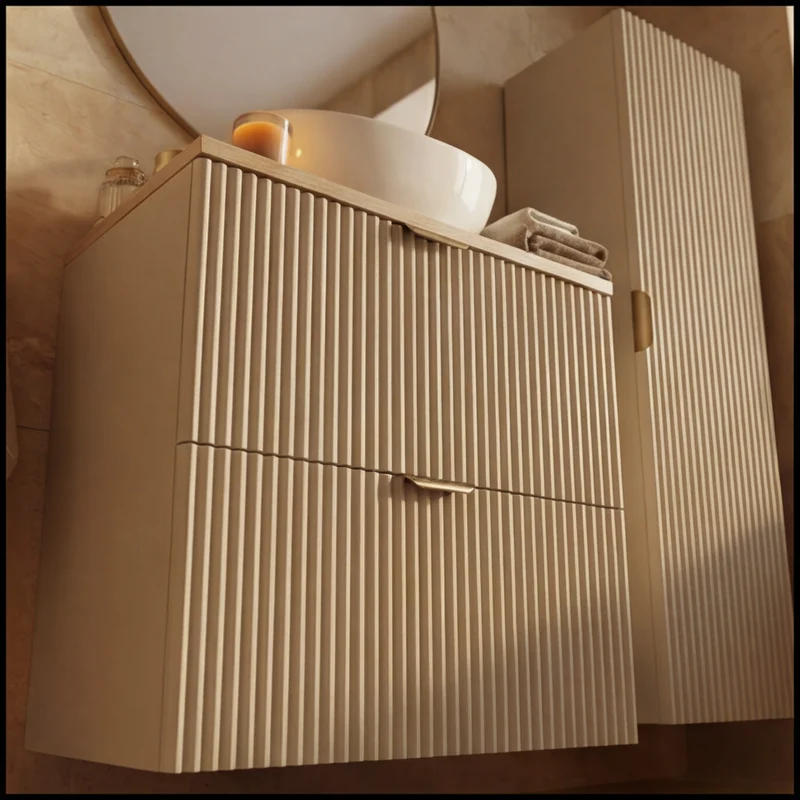 Waschtischunterschrank mit 2 Schubladen 60 cm Willy - Kaschmir, Walnussplatte