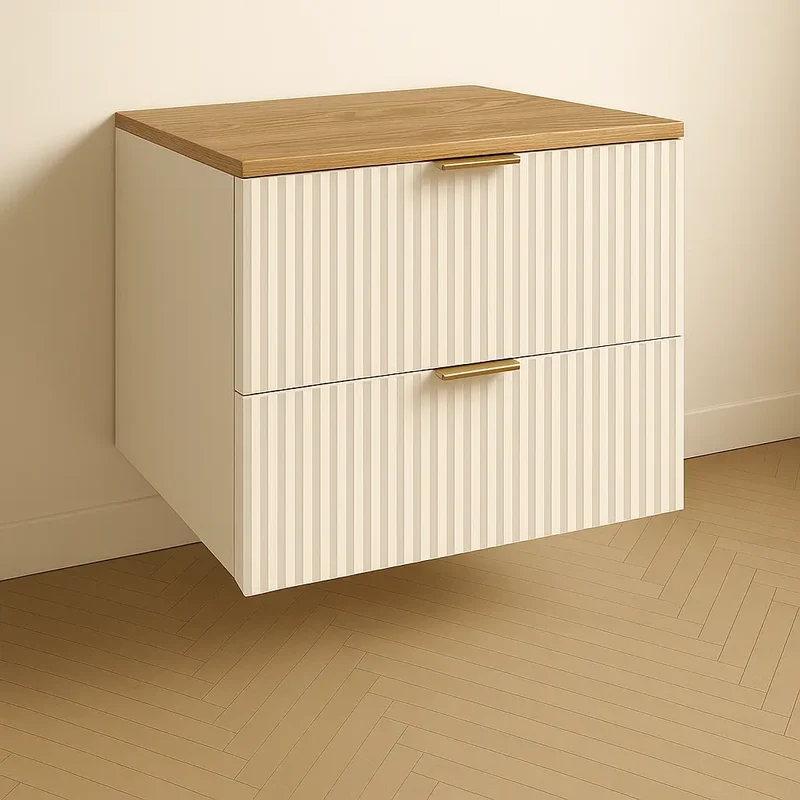 Waschtischunterschrank mit 2 Schubladen 60 cm Willy - Weiß, Walnussplatte