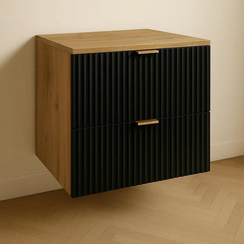 Waschtischunterschrank mit 2 Schubladen 60 cm Willy - Schwarz/Walnuss