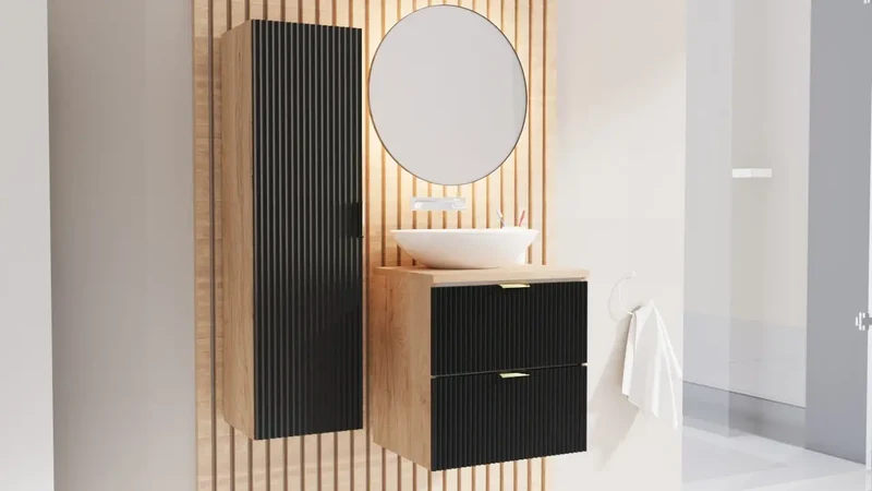 Waschtischunterschrank mit 2 Schubladen 60 cm Willy - Schwarz/Walnuss
