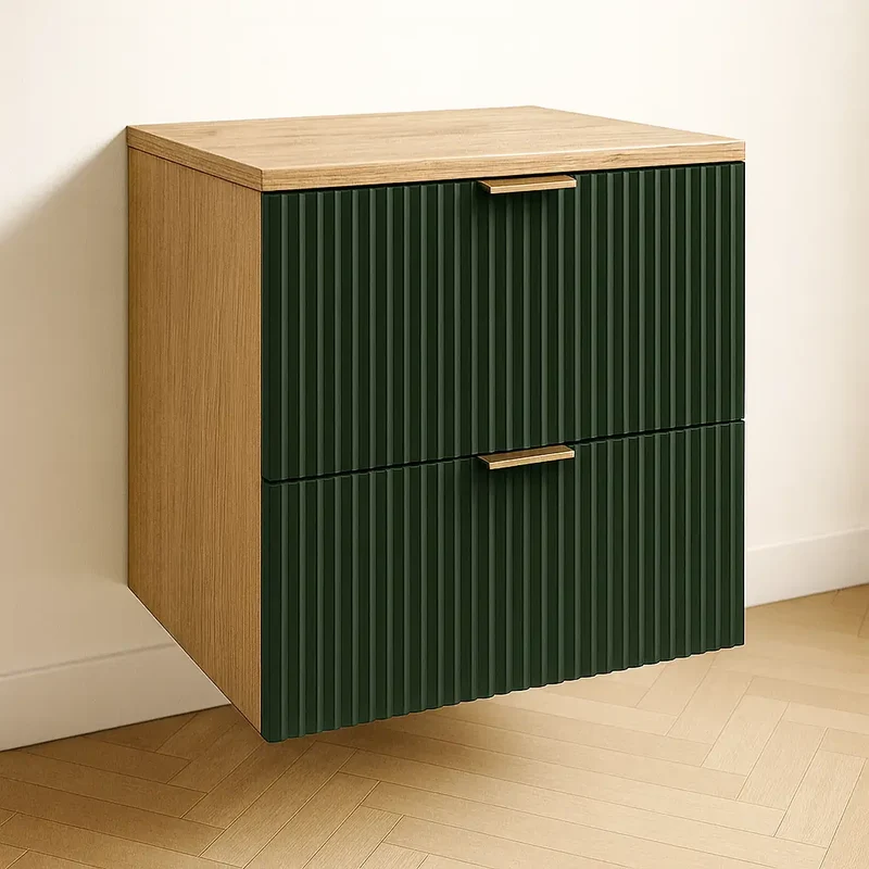 Waschtischunterschrank mit 2 Schubladen 60 cm Willy - Salbei/Walnuss