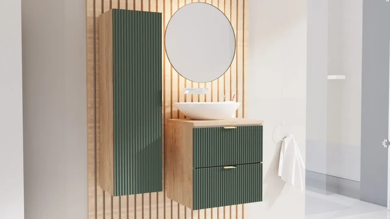 Waschtischunterschrank mit 2 Schubladen 60 cm Willy - Salbei/Walnuss