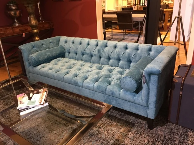 Sofa Chesterfield, Sofa Chesterfield Velour türkis, Breite 210 cm