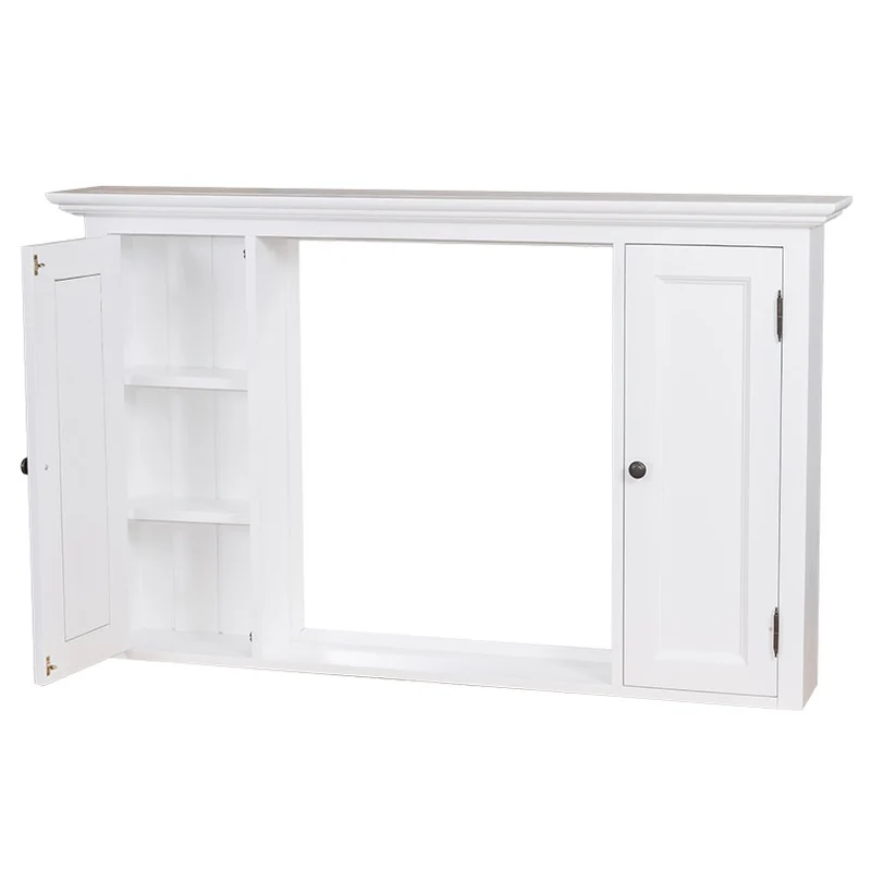 Spiegelschrank weiß Massivholz, Badezimmer Spiegel weiß im Landhausstil, Maße 131 x 80 cm