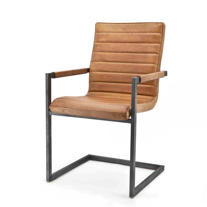 Stuhl mit Armlehne cognac, Freischwinger cognac Leder