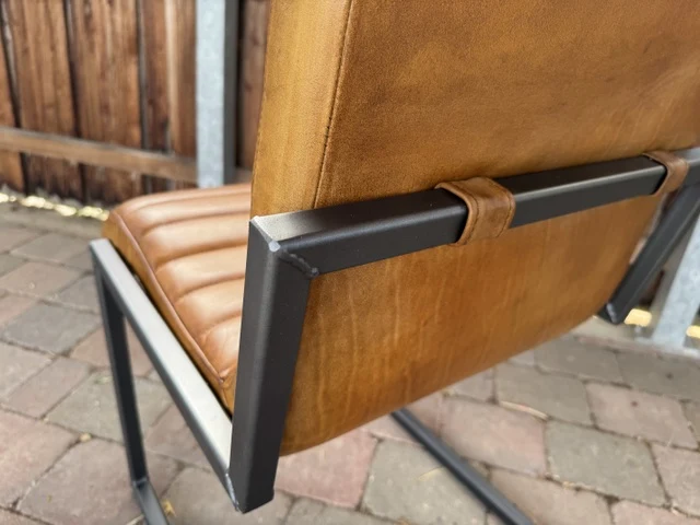 Stuhl cognac, Stuhl Leder Industriedesign, Freischwinger cognac Leder