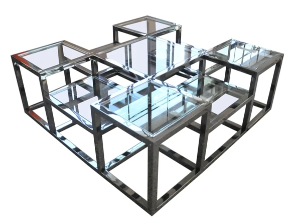 Couchtisch Silber-Glas, Maße 120 x 120 cm