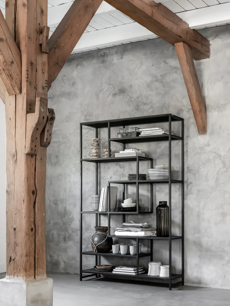 Regal schwarz Industrie, Bücherregal grau-schwarz, Metall-Regal schwarz, Breite 120 cm