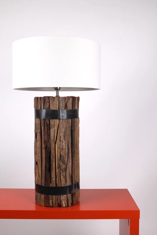 Tischleuchte aus Naturholz, Tischlampe mit Lampenschirm