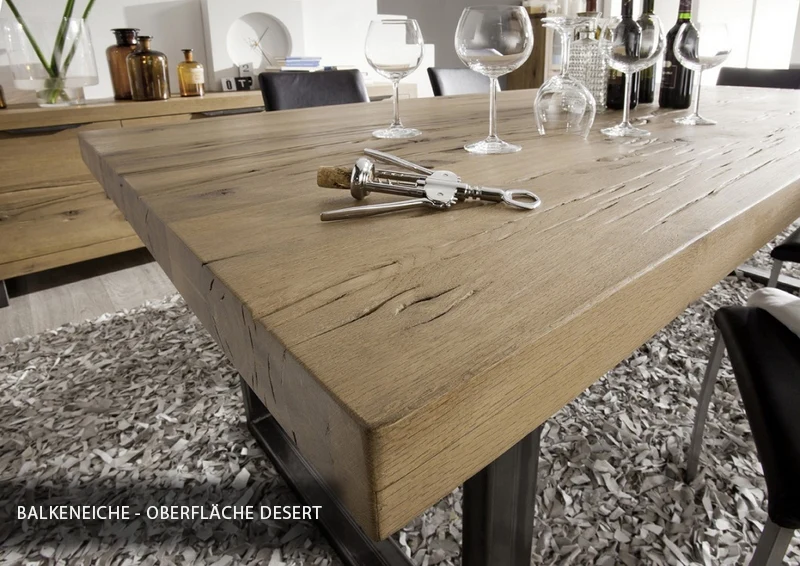 Esstisch aus massiv Eiche, Tisch mit einem Gestell aus Metall, Maße 260 x 100 cm