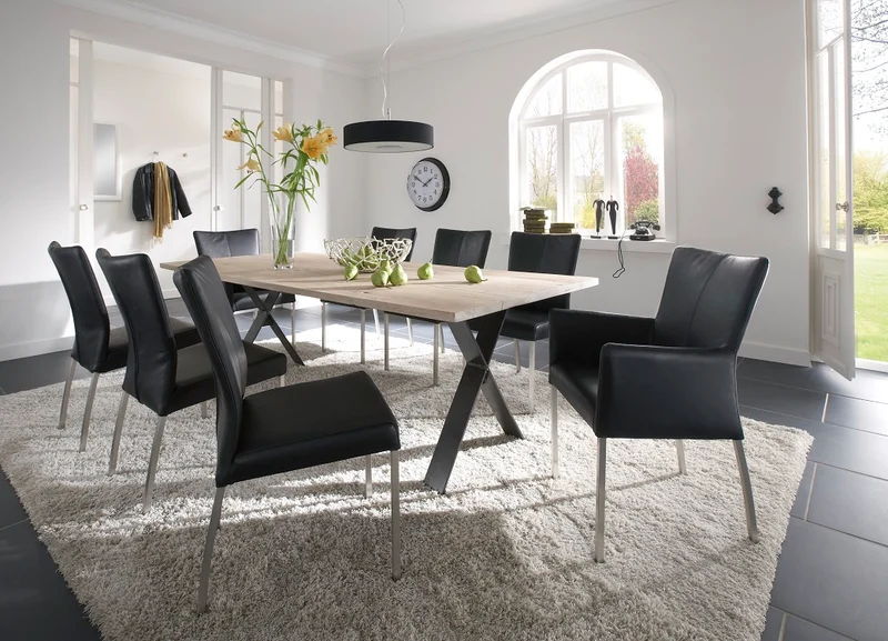 Esstisch aus massiv Eiche, Tisch mit einem Gestell aus Metall, Maße 280 x 100 cm